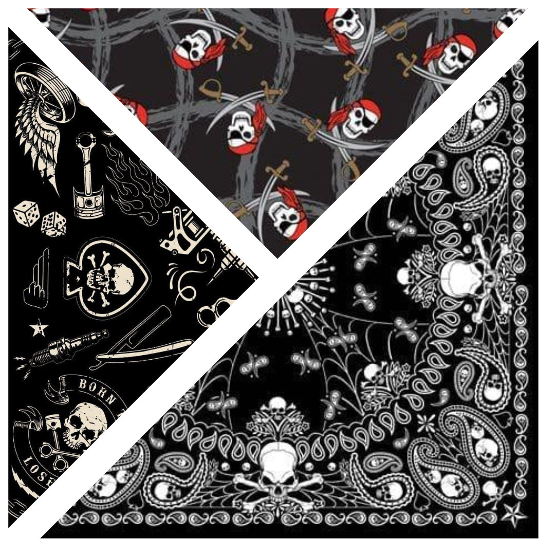 Skull Bandanna Bundle Pack of 3 Made in USA