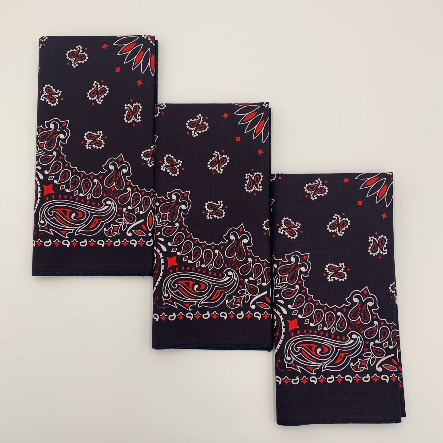 Very Dark Blue Red & White Paisley 3 Pack Single Side Print