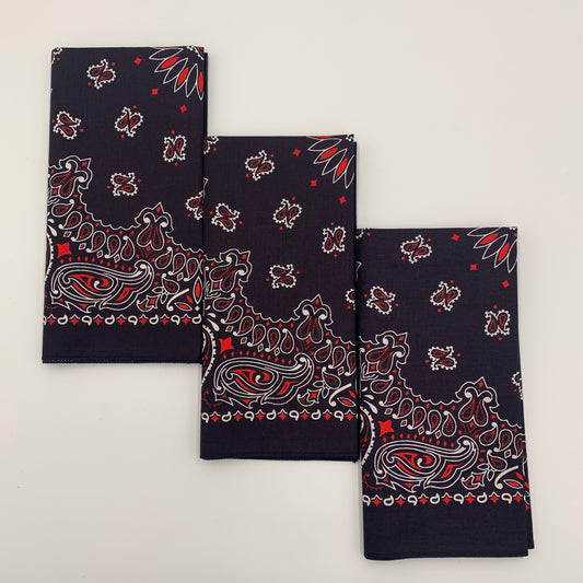 Very Dark Blue Red & White Paisley 3 Pack Single Side Print